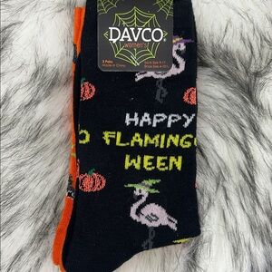 Women's Halloween Flamingo Socks - Black and Orange